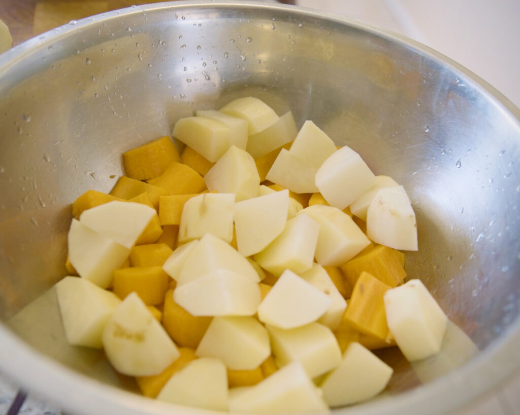 Diced potatoes and carrots